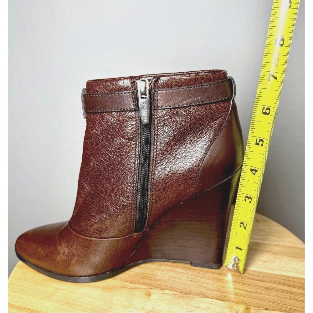 Coach Melody Leather Wedge Ankle Boots Brown Almond Toe Zip Size 7B - Picture 14 of 14